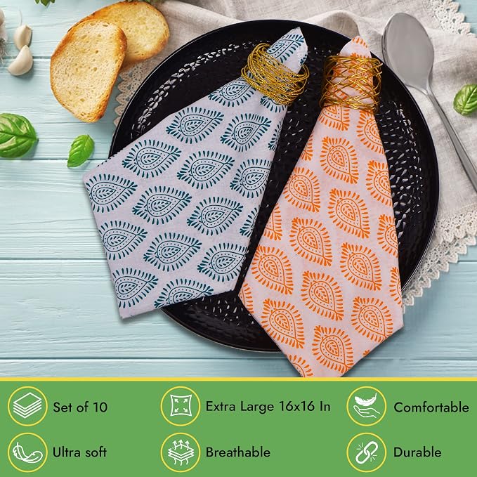 DIYANAIMPEX 10 Pc Cotton Cloth Napkins Hand Block Print Hand Made Size 16x16 - Image 6