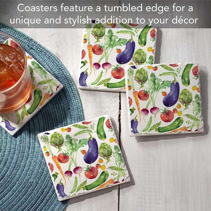 Thirstystone Eat Veggies 4 Pack Tumbled Tile Stone Coasters | 4" Square - Image 2