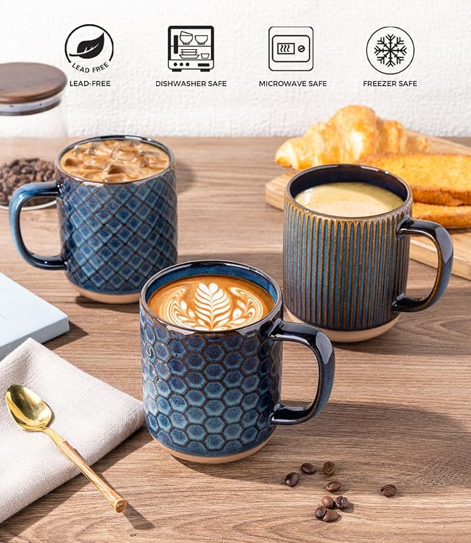 GBhome Coffee Mugs Set of 4, 16 oz Blue Coffee Cups - Image 6