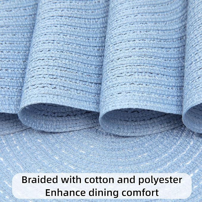 SHACOS Round Braided Placemats Set of 8 Washable 15 inch Round Non Slip Table - Image 4