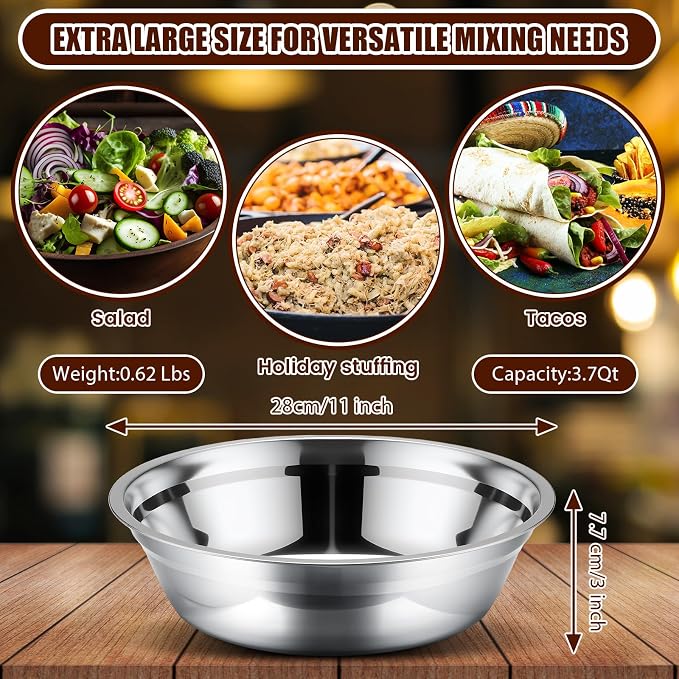 Nuogo 4 Pcs Stainless Steel Mixing Bowls Metal Mixing Bowls Extra Large Basin - Image 2