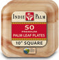 Indie Palm Disposable Palm Leaf Plates – 50 Pack 10 Inch Square – Heavy Duty, 100% Compostable & Biodegradable – Eco-Friendly Alternative to Plastic & Bamboo – Perfect for Parties & Events