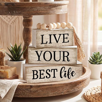Moucuny 4 Pcs Farmhouse Table Decor Inspirational Wooden Signs Rustic Beaded - Image 5