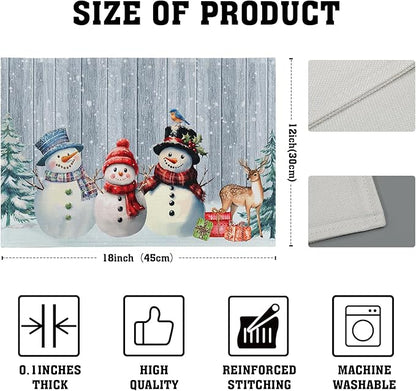 Winter Snowman Placemats Set of 4 - Xmas Tree Reindeer Snow Place Mats 12x18 Grey Wood Table Mats Kitchen Mats for Party Dining Table