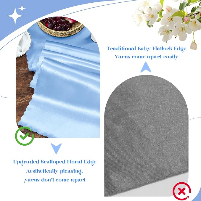 VACVELT Light Blue Satin Table Runners, 12x72 Inch, 12 Pack, Scalloped Edge | - Image 7