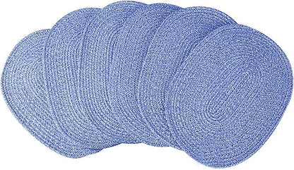 6 Pack Oval Woven Placemats, 12x16 inches Mix Rainbow Oval Plate Charger Cotton Heat Resistant Non-Slip Weave Place Mats Farmhouse Straw Braided Rattan Tablemats Wicker Placemats for Dining