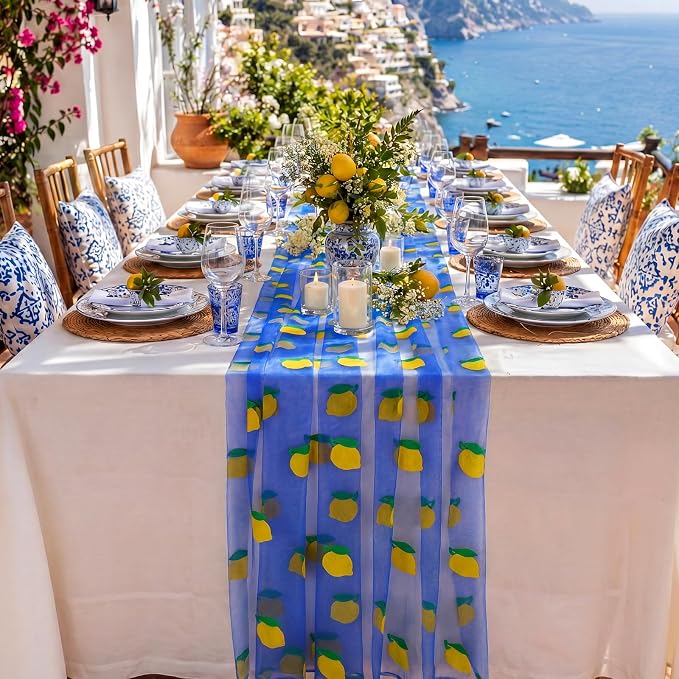 4 Pcs Lemon Tulle Table Runner Amalfi Coast Party Decorations 29 x70 inch - Image 4