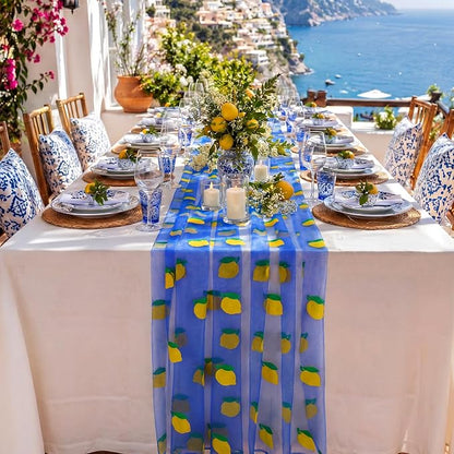 4 Pcs Lemon Tulle Table Runner Amalfi Coast Party Decorations 29 x70 inch - Image 4