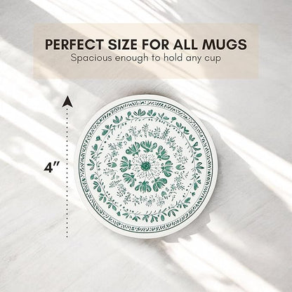 Ceramic Absorbent Mandala Coasters Set of 6 with Holder, Marble Drink Coasters for Coffee Table, Water-Absorbing Stone Coasters (Zen)