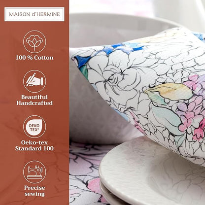 Maison d' Hermine Cloth Napkins Set of 4 100% Cotton Everyday Reusable Square Napkins Cloth Washable Dinner Party Wedding Restaurant Valentines Day Decorations Spring/Summer (Floral Love, 20" x 20")