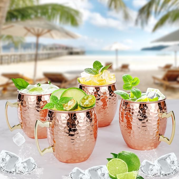 Amrules Moscow Mule Mugs Set of 4, 16 OZ Hammered Copper Cups - Image 2