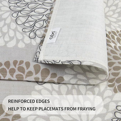 QIYI Boho Placemats Set of 6, 12x18 Inch Linen Fabric Place Mats for Kitchen Dinning, Farmhouse Rustic Floral Cloth Table Mats, Washable Placemat Party Table Décor, Brown Floral Burst