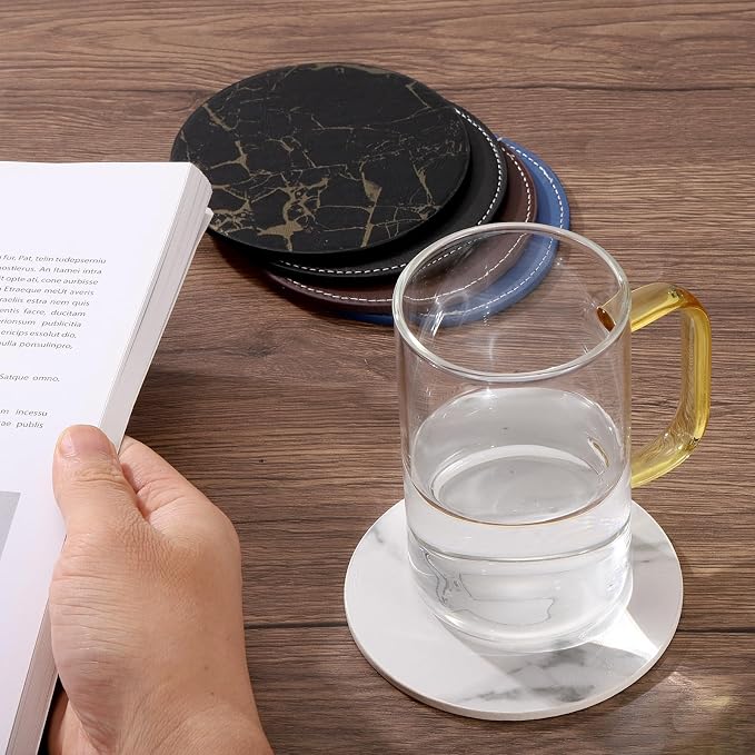 uxcell Round Drink Coasters Set of 4 White Stitched Dual Sided Non-Slip - Image 6