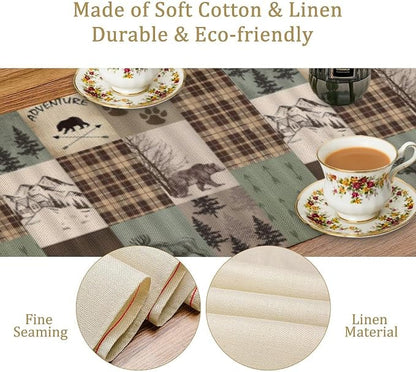 Rustic Moose Deer Bear Table Runner, Retro Vintage Bear Cottage Country Style - Image 5