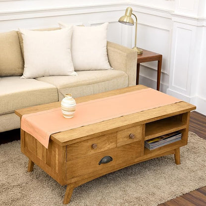 Solino Home Cotton Linen Dining Table Runner Peach Hemstitch, 14 x 60 in | by SolinoHome
