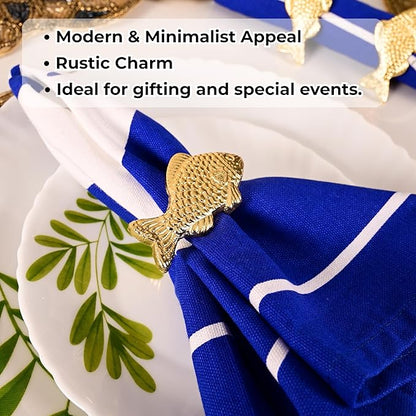 ALPHA Living HOME 12 Pcs Decorative Fish Metal Napkin Ring for Table Settings Napkins Ring for Dining, Anniversary, Birthday, Romantic Dinner, Holiday, Party of Table Setting, Wedding Table (Gold)