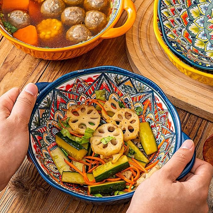 2 Pack Boho Ceramic Serving Bowls - Image 7