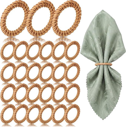 100 Pcs Boho Woven Rattan Napkin Rings Bulk Rustic Style Round Dining Table by Ferrochef