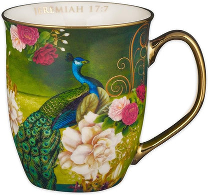 Christian Art Gifts Blue Peacock Ceramic Coffee Mug by ChristianArtGifts