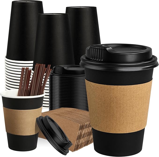 RACETOP Coffee Cups with Lids 12 oz 100 Pack, Thick Paper, Leak-Proof Lids & by RACETOP