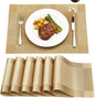 Placemats,Table Place Mats for Kitchen Dining, Heat-Resistant Anti-Skid Stain Washable PVC Table Mats, Easy to Cleaning Woven Vinyl Dinner Mats (Gold, 6 Pack)