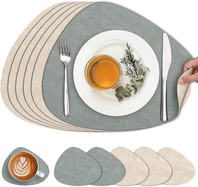 Faux Leather Placemats Set of 6, Dual Sided by Chitomars