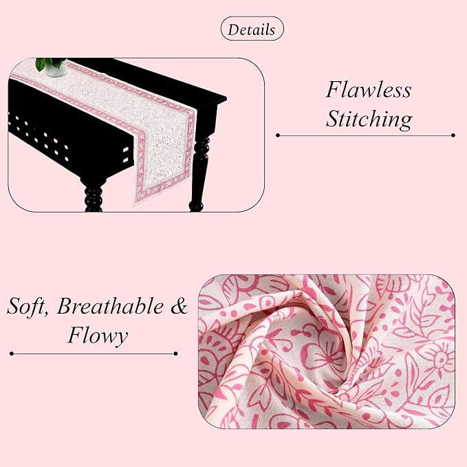 Pink Jaal Hand Block Print 100% Cotton Reusable Table Runner 16" X 106" Inches - Image 4