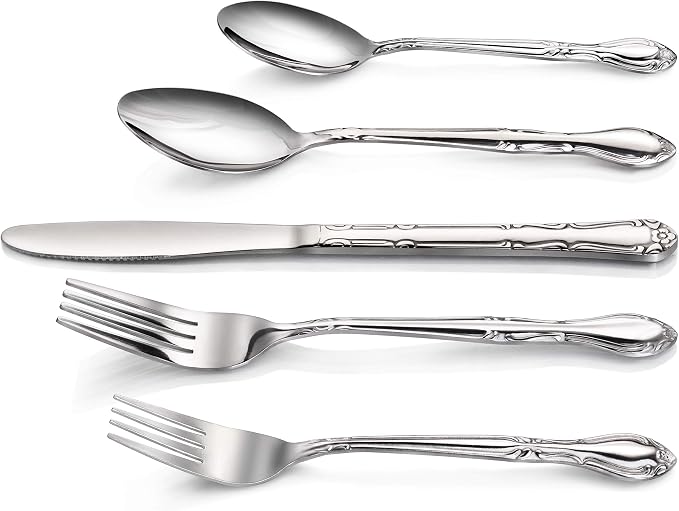 New Star Foodservice Rose Pattern 18/0 Stainless Steel Flatware Set, 60-Piece - Image 3