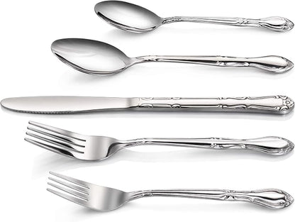 New Star Foodservice Rose Pattern 18/0 Stainless Steel Flatware Set, 60-Piece - Image 3