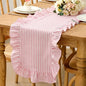 HunnmingRe Ruffle Trim Boho Table Runner Farmhouse Rustic Stripes Scalloped by HunnmingRe