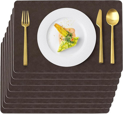Vinyl Placemats Set of 8 Faux Leather 100% Waterproof Wipeable Washable Place Mats Heat Resistant Easy Clean Non-Slip Table Mats for Indoor Outdoor. (8,Coffee)