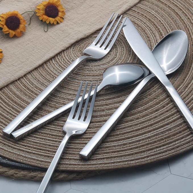 Alata Cube 45-Piece Forged Stainless Steel Flatware Set Cutlery Set, Service - Image 6