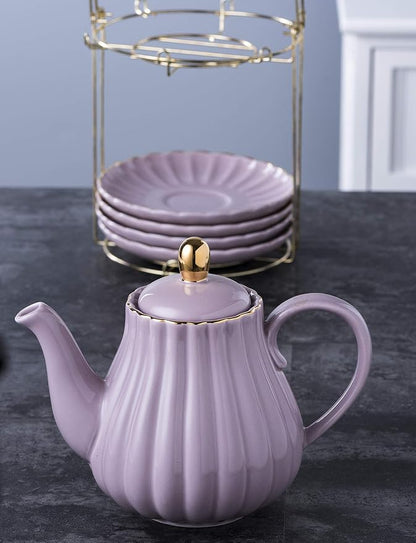 Jusalpha Porcelain Tea Set- 8 OZ Coffee/Teacup, Cup Holder, Serve of 4- - Image 5