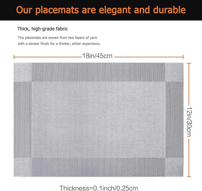 Silver Grey Vinyl Placemats Set of 6, Heat Resistant Table Placemats | 18x12 - Image 3