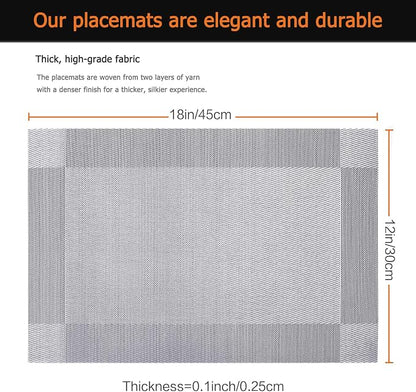 Silver Grey Vinyl Placemats Set of 6, Heat Resistant Table Placemats | 18x12 - Image 3