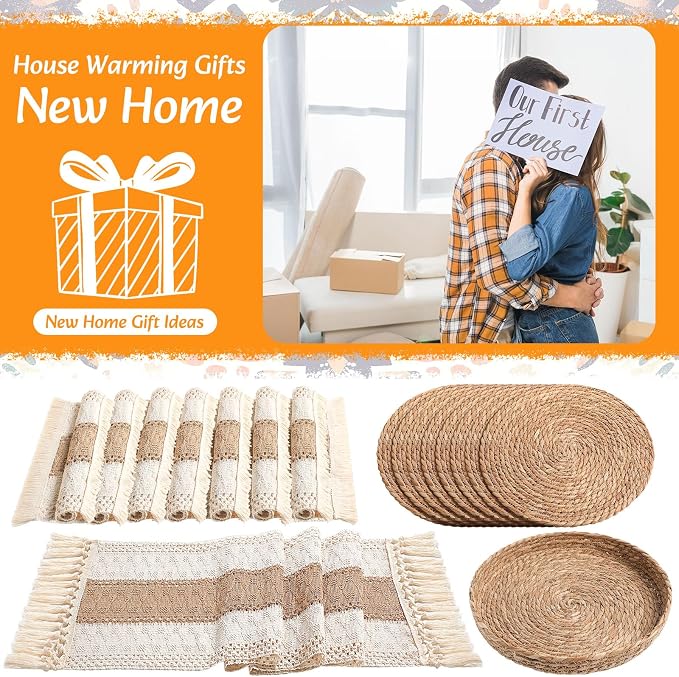 Boho Placemats 4/6/8 Set of Round Woven Placemat Macrame Style Bicolor - Image 7