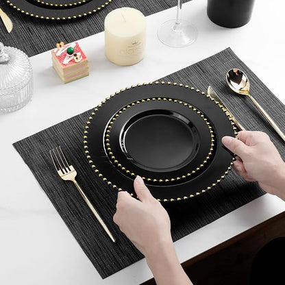 EI 60pcs Black Plastic Plates,Black and Gold Plastic Plates Disposable,Fancy Heavy Duty 10" Dinner & 7" Dessert Plate for Party,Birthday,Anniversary,Wedding,Afternoon Tea,Business Events,Banquets