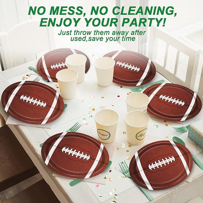 80 PCS Football Oval Paper Plates Large 11” Disposable American Rugby Sport Platters, Touch Down Boy Birthday Theme Party Heavy Duty Dish Tray for BBQ Gathering Picnic Carnival Dinner Party Tableware