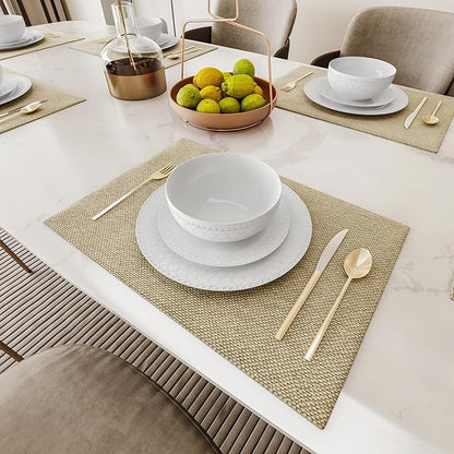 Yoshy 12-Piece White Bone China Dinnerware with Lightweight Durable Chip Resistant Design Service for 4 (18 Piece - Service for 6, Interlace)