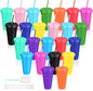24 Pack Plastic Tumblers with Lids and Straw, Reusable Cups with Lids and by LEIFEOSH