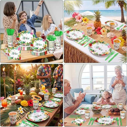 350 Pcs Summer Hawaiian Party Supplies Luau Oval Plates and Napkins Set Palm - Image 6