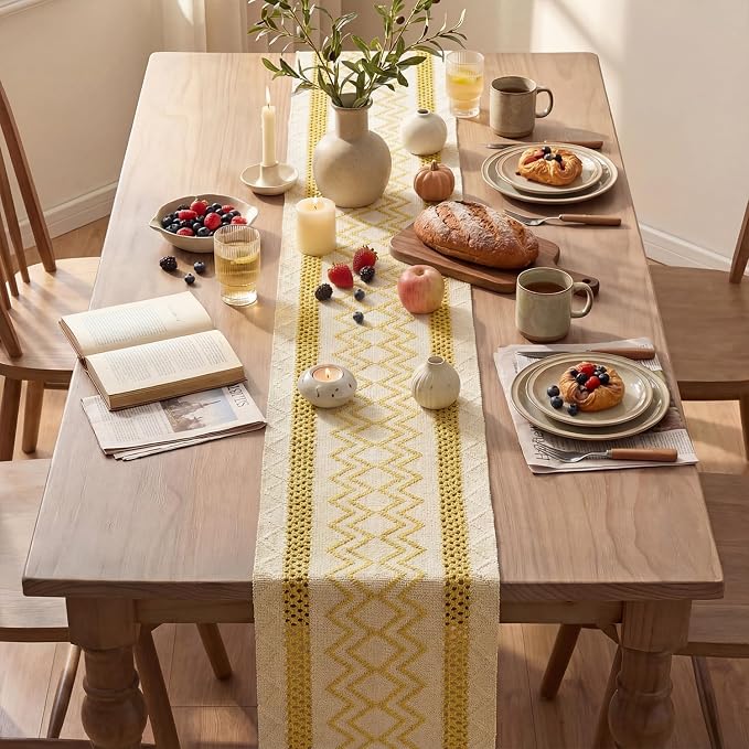 Artoid Mode Yellow Stripe Diamond Woven Table Runner 12x72 Inch | Holiday - Image 4