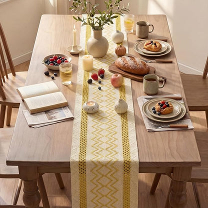 Artoid Mode Yellow Stripe Diamond Woven Table Runner 12x72 Inch | Holiday - Image 4