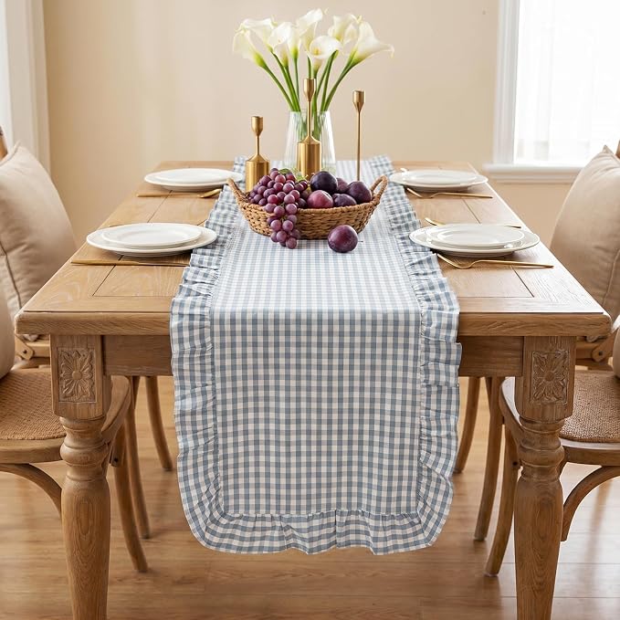 Eternal Beauty 14x72 Gingham Ruffle Table Runner, 100% Washed Cotton Plaid - Image 8