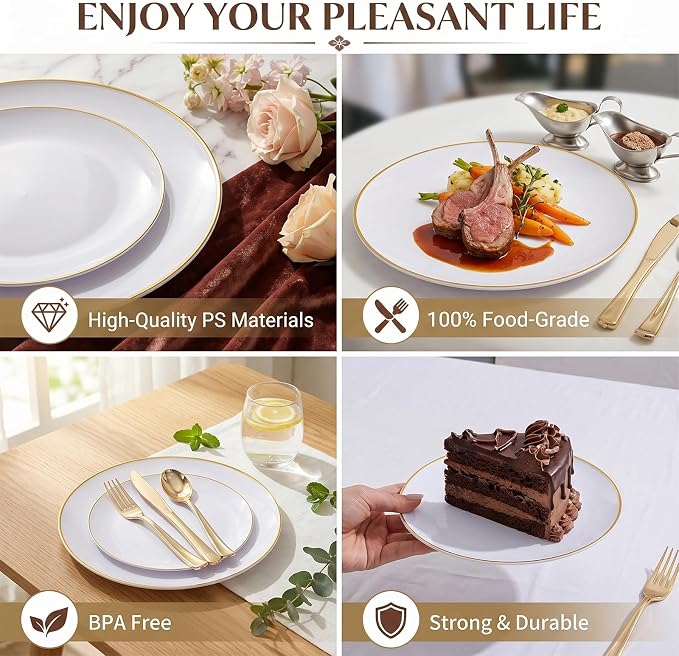 KIRE 100PCS White Plates with Gold Trim - Image 7