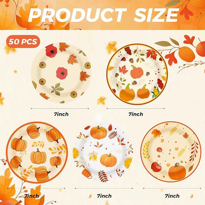 50Pcs Thanksgiving Day Fall Paper Plates Disposable 7inch Party Dessert Plates - Image 2