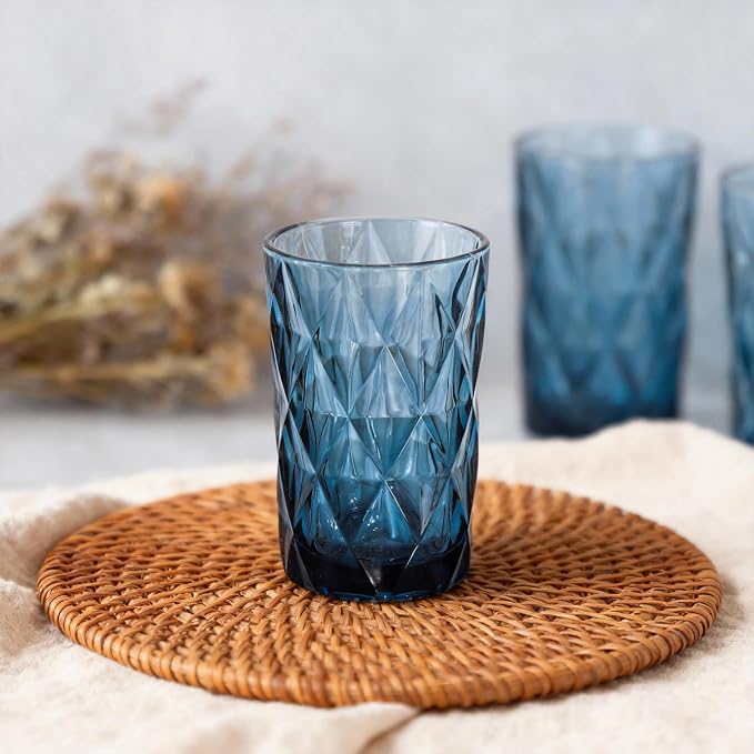 Bandesun Drinking Glass set of 6 Modern Glassware Diamond Pattern Tumbler - Image 6