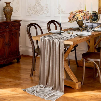 Cream Velvet Table Runner 29 x 120 Inch Soft Velvet Fabric Runners | 3 Pieces - Image 4