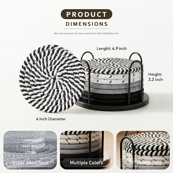 Lazebox Coasters Set of 8 for Drinks, 4 Inch Large Coasters for Coffee Table - Image 4