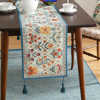 Designer French Linen Table Runner, Colorful Floral Pattern, Dining Table - Image 2